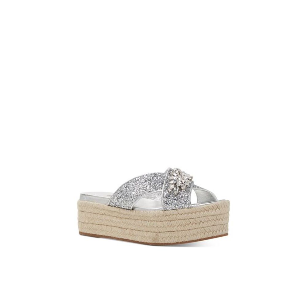 MIU MIU Silver Round Toe Wedge Slip On Leather Espadrille 36.5